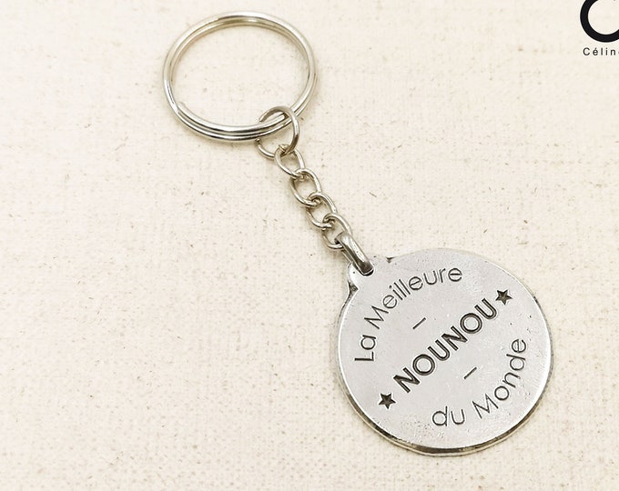 Keyring "the best Nanny in the world" Tin finish Silver 925 - ø30 mm