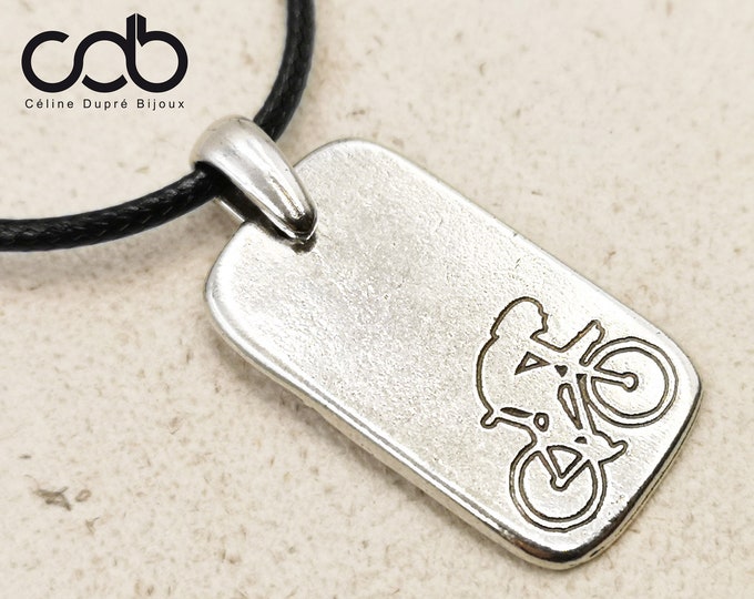 "Vélo" necklace - tin silver finish 925 - plate16x29mm - Cordon 42cm