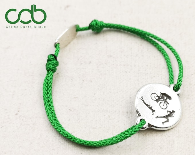 Triathlon Bracelet - tinplate with 925 silver finish - ø16mm - cord of your choice