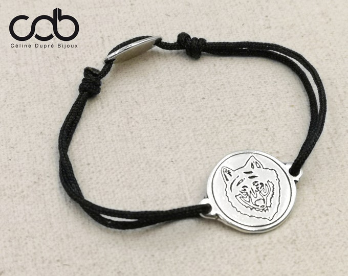 Adjustable "LOUP" bracelet ø18mm - color and cord of your choice - 925 silver finish tinplate