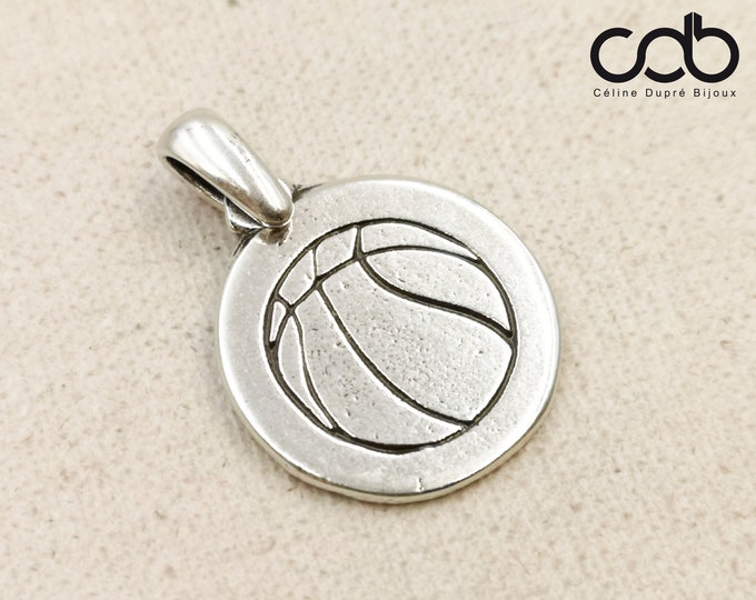 Basketball necklace with medal ø20mm - 925 silver finish tinplate - with or without chain