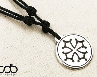 Occitane Cross necklace - 10 micron silver finish - adjustable color cord of your choice - pendant of your choice