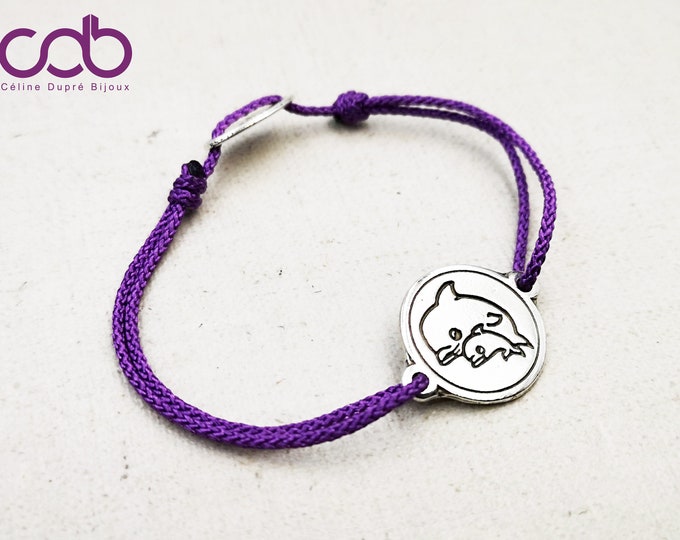 Adjustable "dolphin" bracelet ø18mm - braided cord of your choice