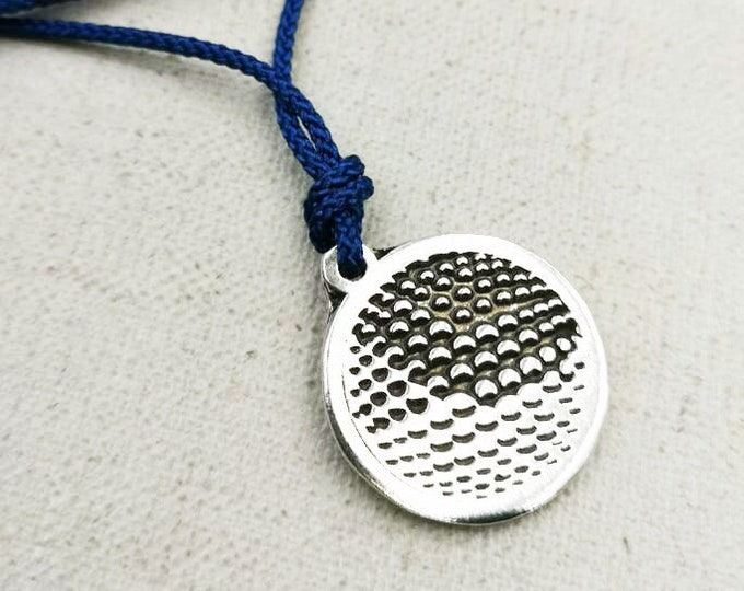 Adjustable necklace "Golf ball" - ø20mm tin silver finish 925 - cord color of your choice.