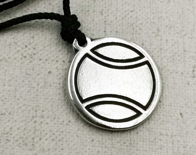 Necklace "Tennis ball" - ø21mm tinplate finish silver 925 - cord color of your choice.