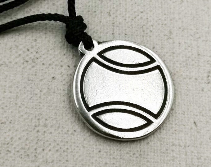 "Tennis Ball" Necklace - ø21mm in tinplate with 925 silver finish - choice of cord color.