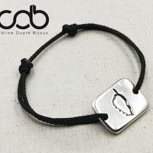 New - Adjustable bracelet &quot;Corsica&quot; rectangle medal 15x20mm - tinplate silver finish 925 - braided cord color of your choice