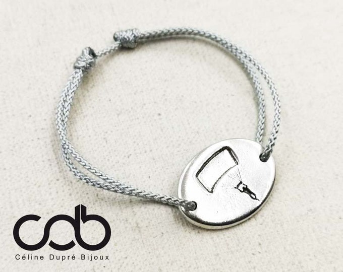 New - Adjustable "Parachute" bracelet in tinplate with 925 silver finish - oval 18x25mm