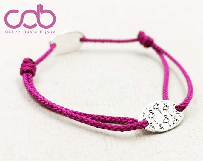"Pink Flamingo" adjustable thin bracelet - with small oval medal 8x15mm - color and cord of your choice