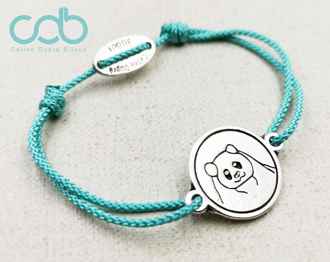 Adjustable bracelet Panda 18mm- color and cord of your choice