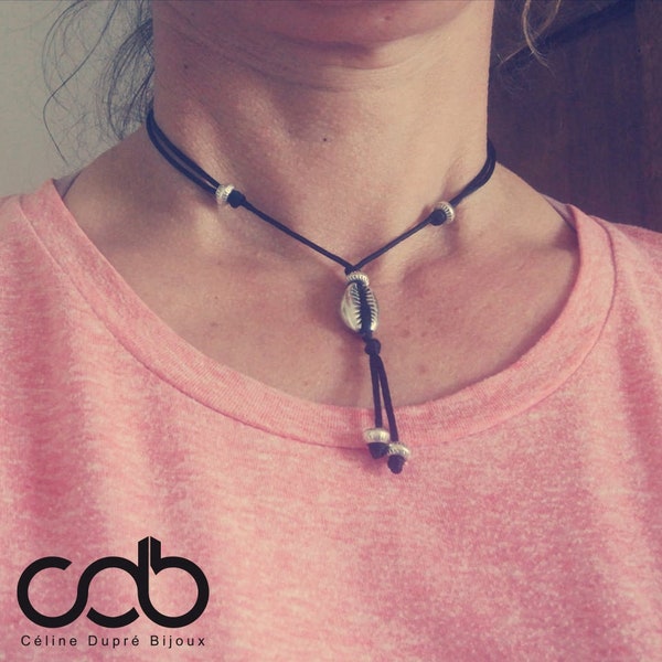 Collier réglable Cauri / Coquillage - couleur et cordon au choix