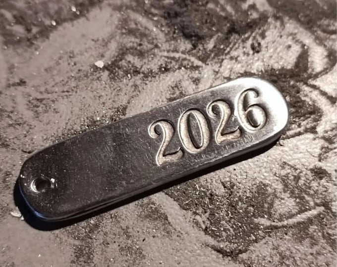 Raw tinplate medal White Iron Wedding 2026 - Rectangle 10x40mm