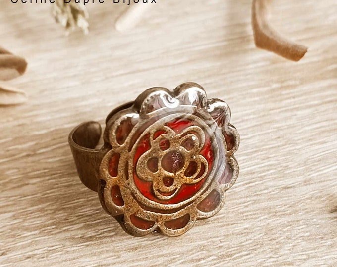Flower ring ø25mm - brass finish - color of your choice