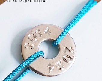 Bracelet for your tin wedding - Ring with engraving of your choice - adjustable cord