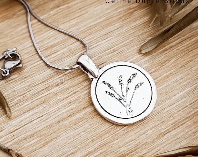 Lavender pendant - with or without chain - 925 silver finish - ø21mm