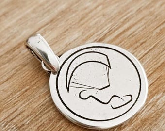 Kitesurf Pendant - Round ø21mm with circle - tin plate with 925 silver finish - with or without chain