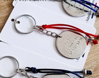 Key ring to celebrate a birthday - ø30mm in raw white iron + cord with pearls