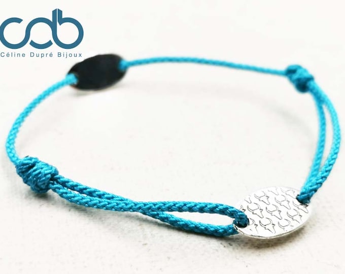 "Taurus" adjustable thin bracelet - with small oval medal 8x15mm - color and cord of your choice