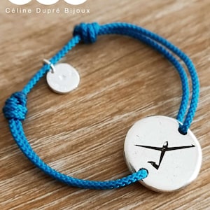Adjustable &quot;Glider&quot; bracelet, round, ø20mm, tinplate, 925 silver finish - braided cord of your choice