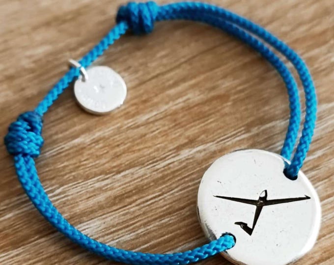 Adjustable "Glider" bracelet, round, ø20mm, tinplate, 925 silver finish - braided cord of your choice