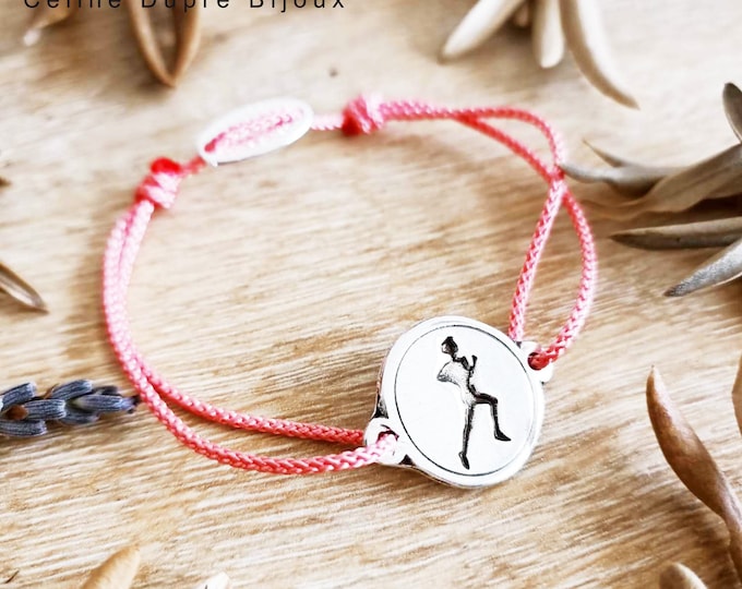 "Running / Running" bracelet - ø18mm - 925 silver finish pewter - ø18mm - adjustable cord of your choice