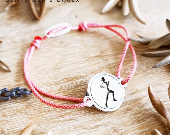 "Running / Foot race" bracelet - ø18mm - Pewter with 925 silver finish - ø18mm - adjustable cord of your choice