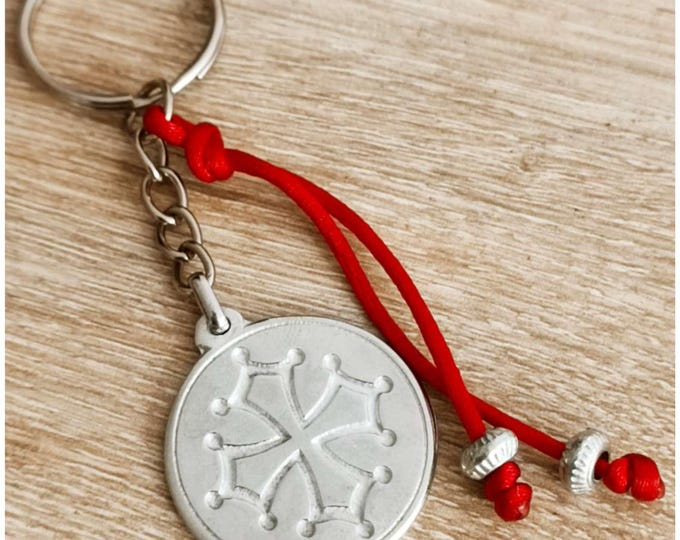Key ring - Occitan Cross - ø30mm - with beads and cord.