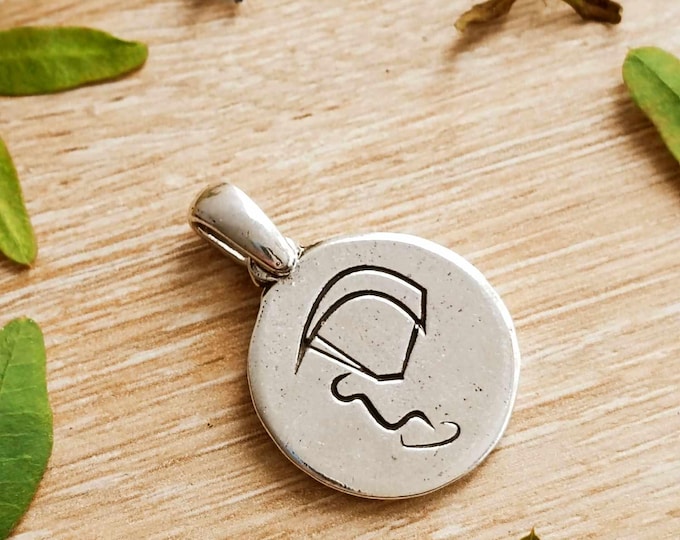 Kitesurf Pendant - Round ø21mm - tinplate with 925 silver finish - with or without chain