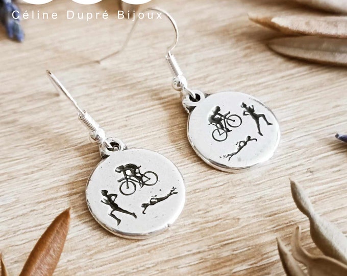 Triathlon earrings - 925 silver finish tinplate - Hooks of your choice