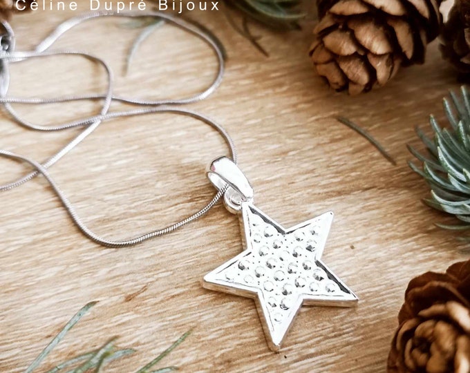 Pendant "Star ø24mm" white iron silver finish - With or without chain