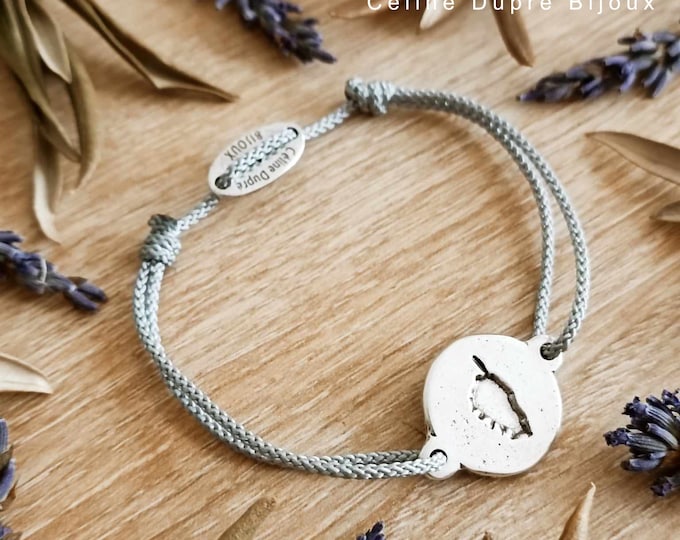 "Corse" adjustable bracelet ø16mm - 925 silver finish tinplate - choice of braided cord color