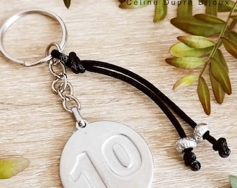 Birthday key ring - ø30mm in raw tinplate + cord with beads - Choice of model