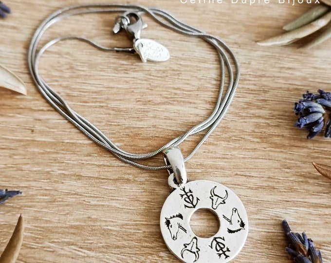 Camargue necklace (3 symbols) - pendant of your choice - 925 silver finish tinplate - 42cm stainless steel chain