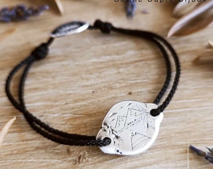 "Kayak ride" bracelet - ø16mm - in tinplate with 925 silver finish - adjustable cord of your choice