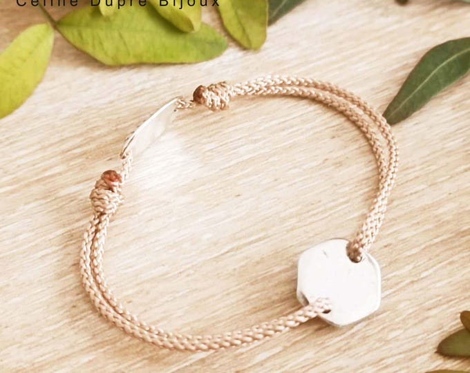 "Bee" bracelet - ø12mm in tinplate with 925 silver finish + cord