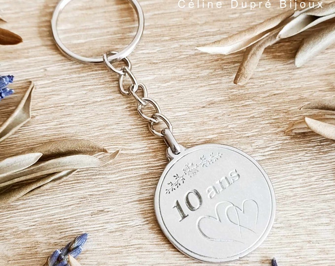 Key ring for birthday -18/20/30/35/40/50/60/70/80/90/100 years - raw tinplate - models and date of your choice