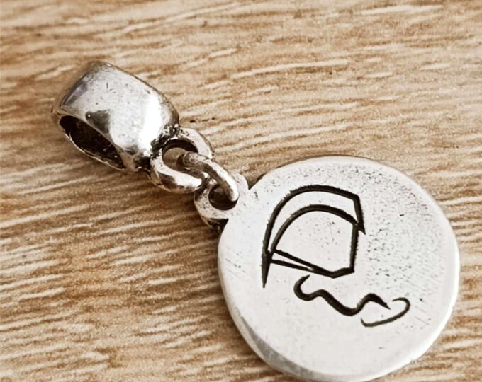 Kitesurf charm for bracelet - tin plate with 925 silver finish - ø15.60x1.50mm