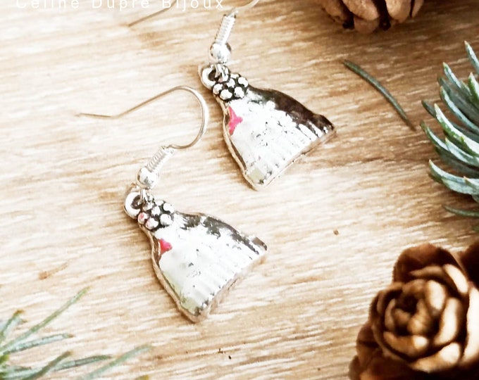 "Bonnet" earring with hooks - white iron / brass 925 silver finish