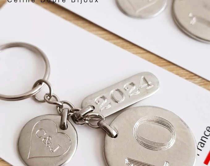 Key ring for your tinplate wedding - 10 years of marriage - anniversary - events + cord with pearls