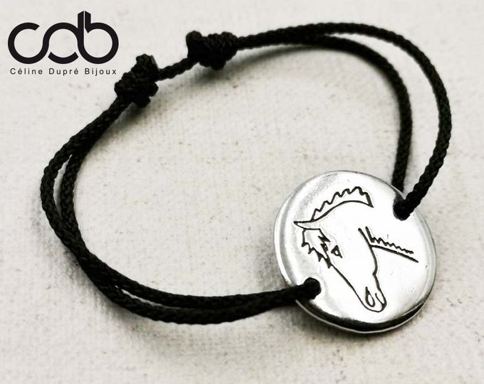 New collection - Bracelet "Horse" finish silver 925 - ø20mm - Color cord choice