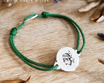 Moor's Head / Corsica bracelet - ø16mm - white iron 925 silver finish - braided cord color of your choice
