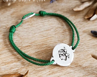 Moor's Head Bracelet / Corsica - adjustable - ø16mm - tinplate 925 silver finish - choice of braided cord color