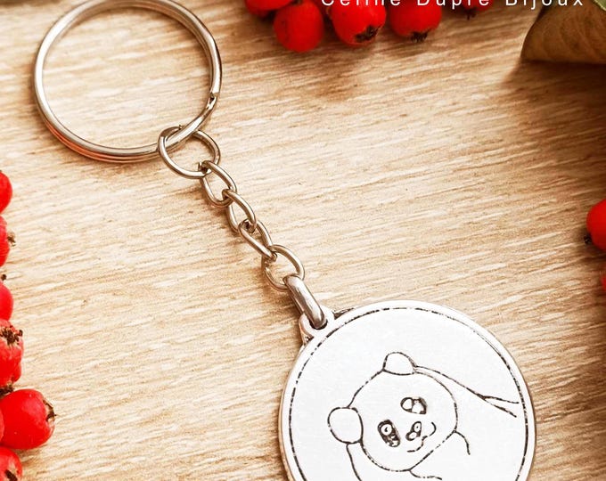 "Panda" key ring in tinplate with 925 silver finish - ø30