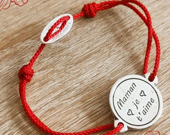 Adjustable bracelet "Mom I love you" - ø18mm - braided cord of your choice