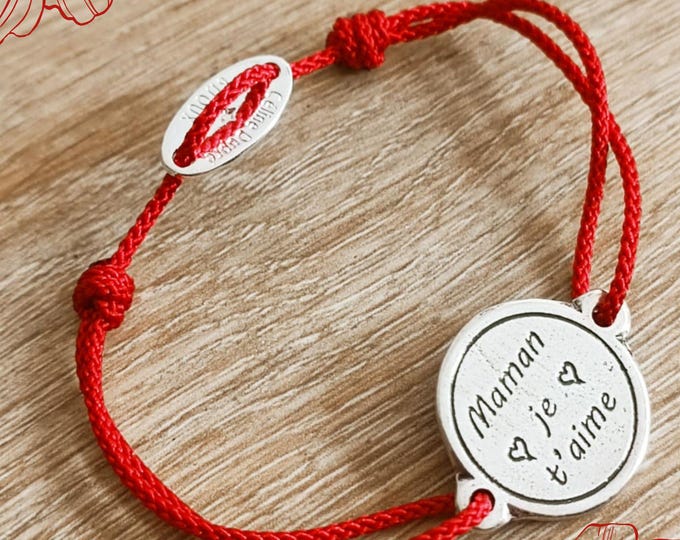 Adjustable bracelet "Mom I love you" - ø18mm - braided cord of your choice