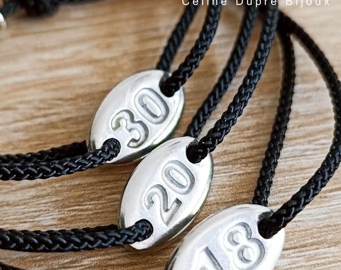 Number bracelet to say I love you, wedding anniversary, etc. - oval 9x15mm raw white iron + engraving on the back.