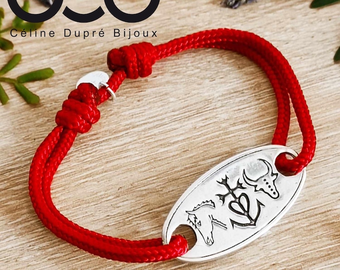 Camargue Cross / Horse / Bull Bracelet with Paracord cord ø3mm - size and color of your choice