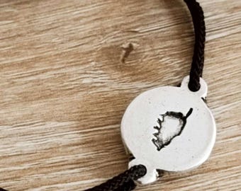 Adjustable bracelet "Corsica" ø16mm - tinplate with 925 silver finish - choice of braided cord color