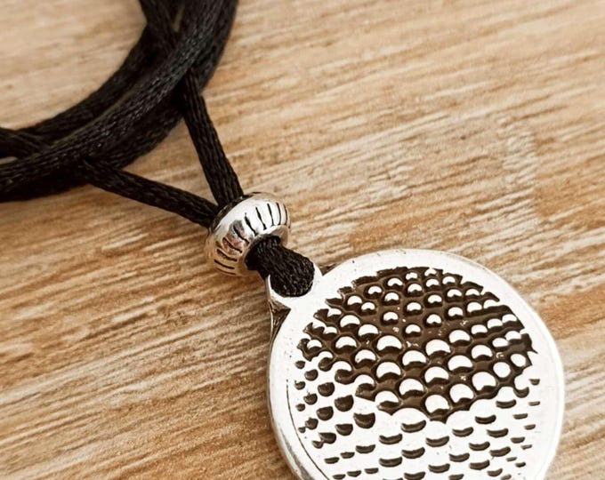 "Golf Ball" Necklace - ø20mm in tinplate with 925 silver finish - choice of cord color.
