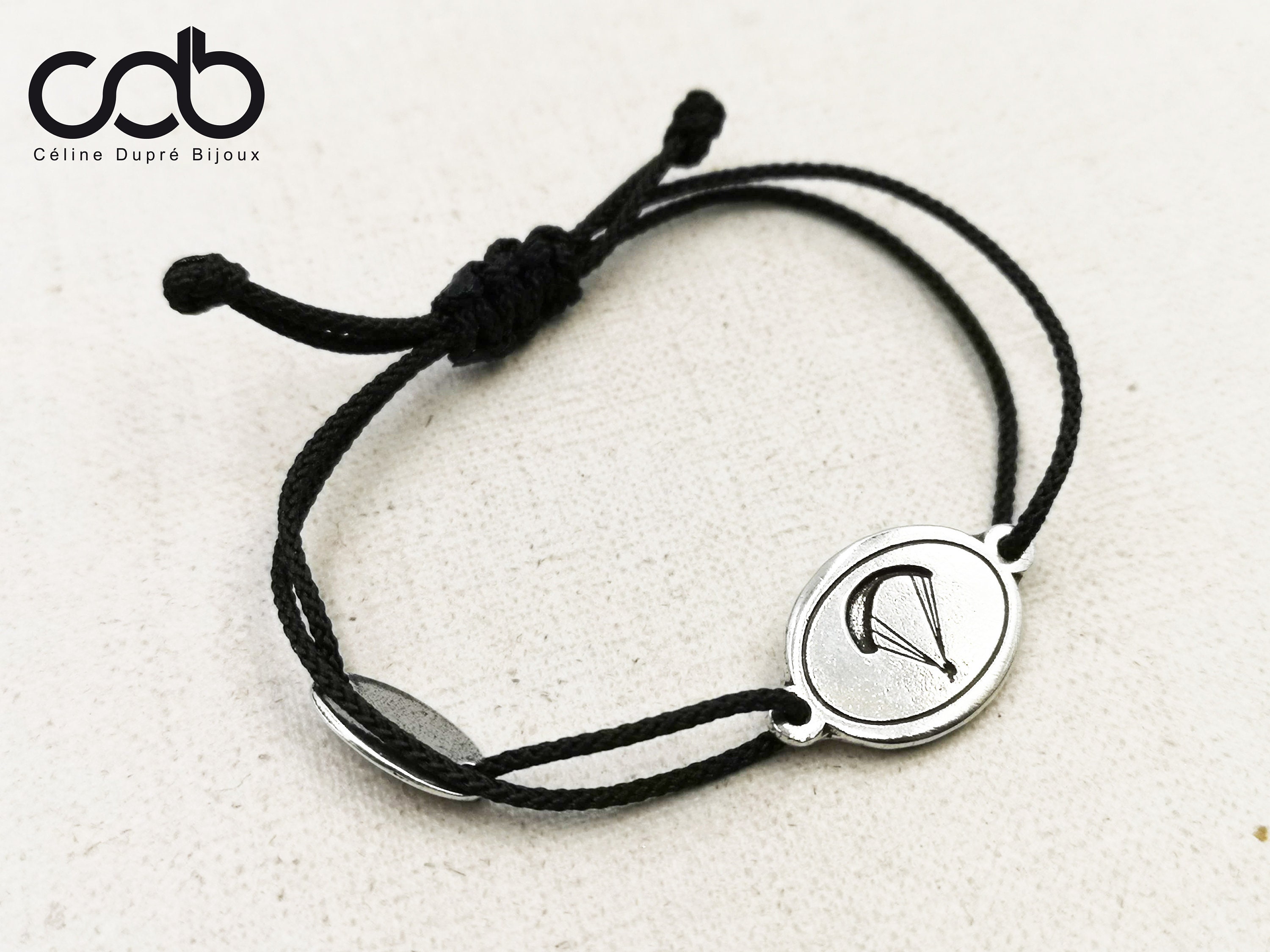 Adjustable paragliding/parachute bracelet in silver finish 925 iron